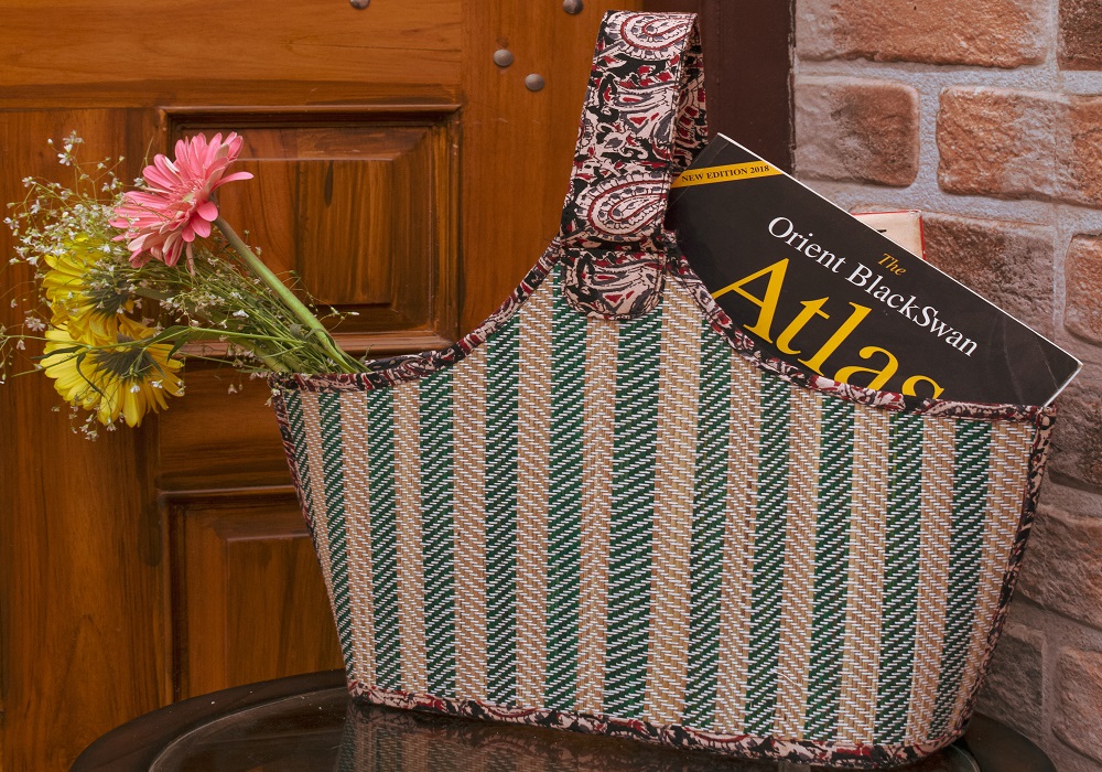 Madurkathi magazine holder with black kalamkari